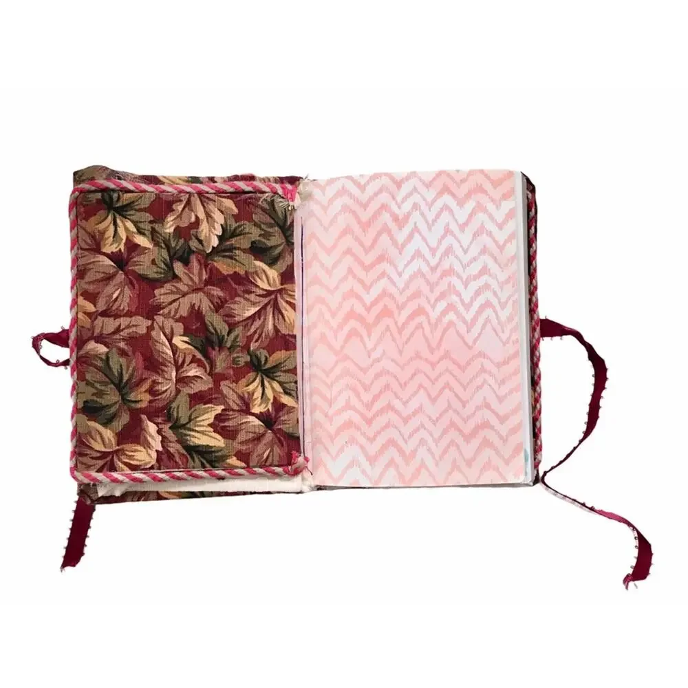 Handcrafted Fabric Floral Fabric Maroon Hand Made Journal NWOT